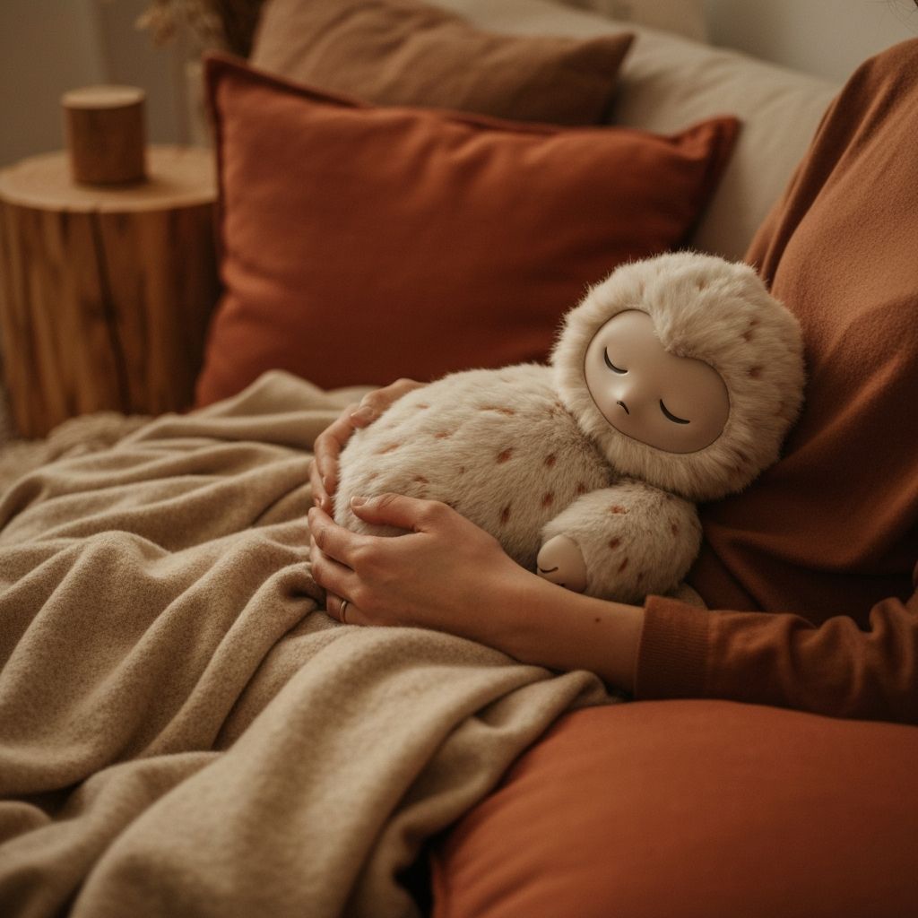 ANIMA companion robot resting peacefully in warm, soft lighting